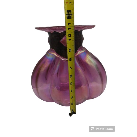 Vintage Mouth Blown Pink Iridescent Bubble Booty Vase by Silvestri - Picture 5 of 7